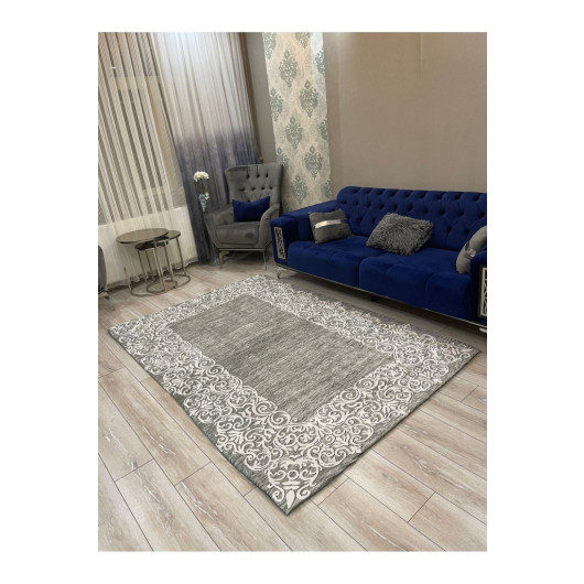 Gray Velvet Carpet Cover With Frame Decoration