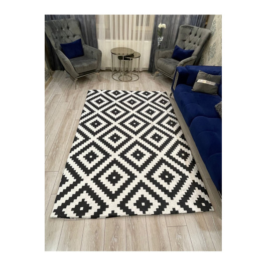 Black And White Turkish Rugs With Velvet Squares