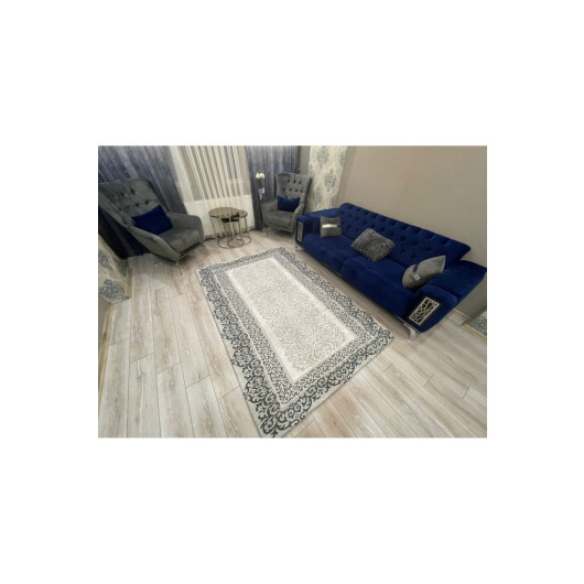 Gray Velvet Carpet Cover With Elegant Decorations