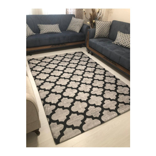 Velvet Carpet Cover With Black And Gray Decorations