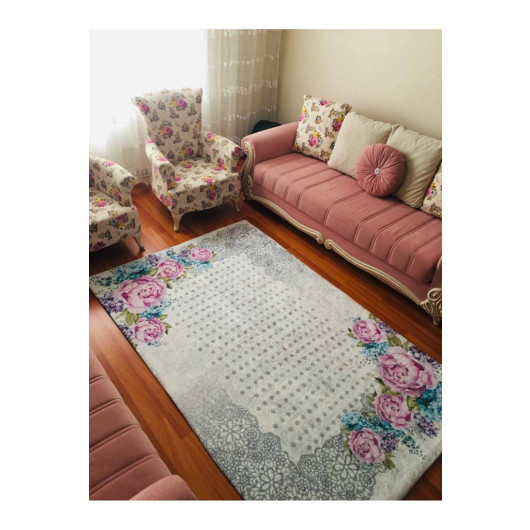 Velvet Carpet Cover With Decoration And Large Flowers
