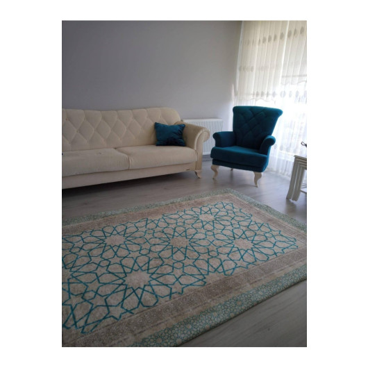 Blue Plush Carpet Cover With Elegant Decorations