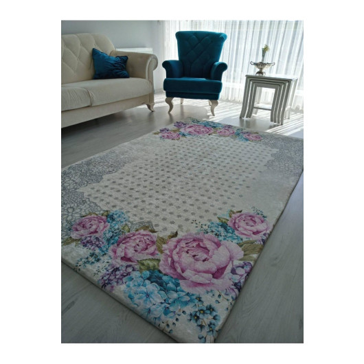 Velvet Carpet Cover With Decoration And Large Flowers