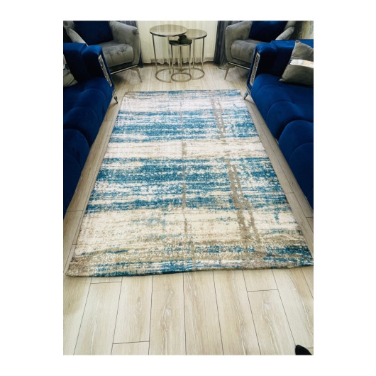 Blue And White Striped Velvet Turkish Carpet Cover