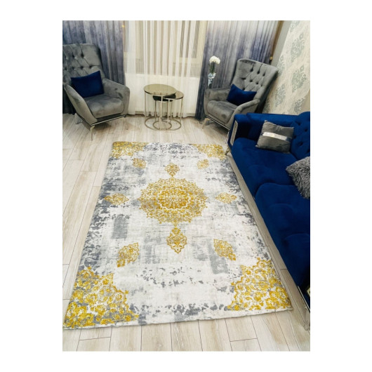 Gray And White Carpet Cover With Golden Velvet Decorations