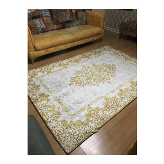 Modern Velor Carpet Cover With Golden Decorations