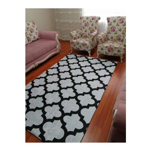 Modern Gray Velor Carpet Cover With Black Decorations