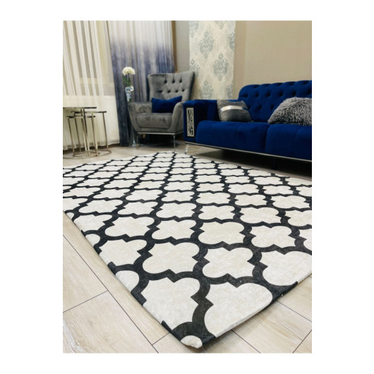 Modern Gray Velor Carpet Cover With Black Decorations