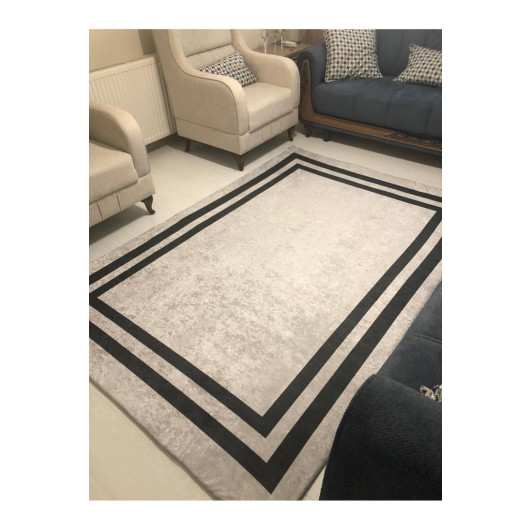 Modern Gray Velor Carpet Cover With A Black Frame