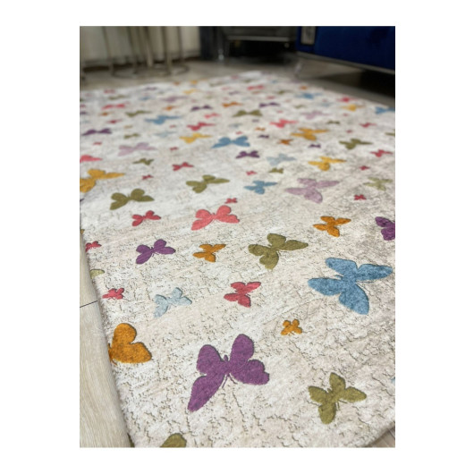 Silk Turkish Carpet Decorated With Colorful Butterflies