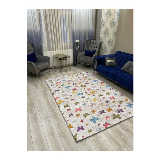 Silk Turkish Carpet Decorated With Colorful Butterflies