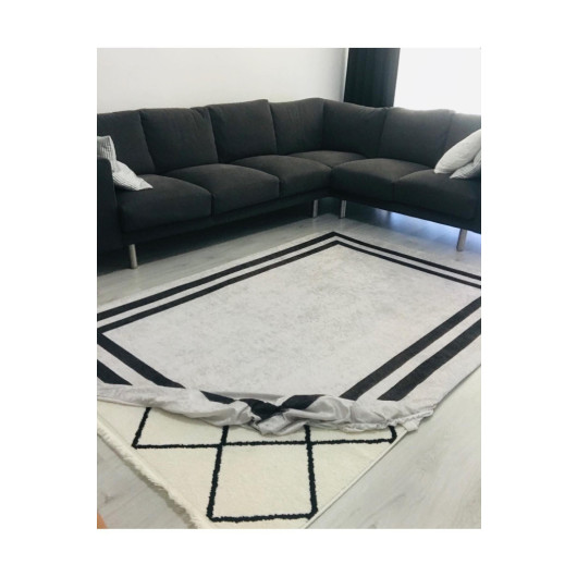 Modern Gray Velor Carpet Cover With A Black Frame