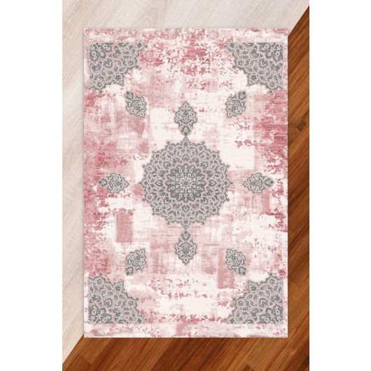 Modern Pink Velor Carpet Cover With Gray Decoration