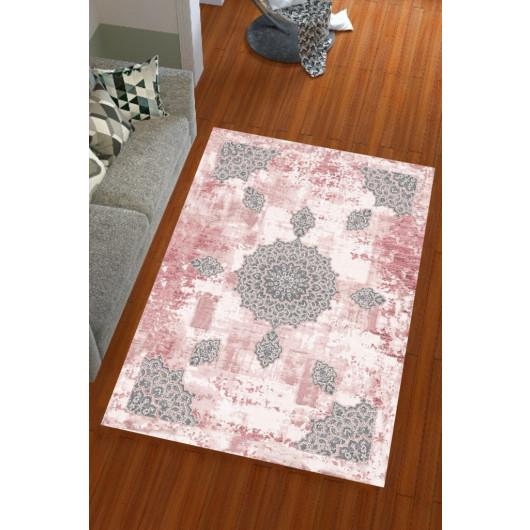 Modern Pink Velor Carpet Cover With Gray Decoration