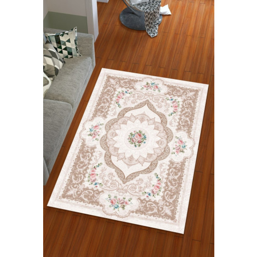 Silk Velvet Light Brown Colored Core Pattern Elastic Carpet Cover