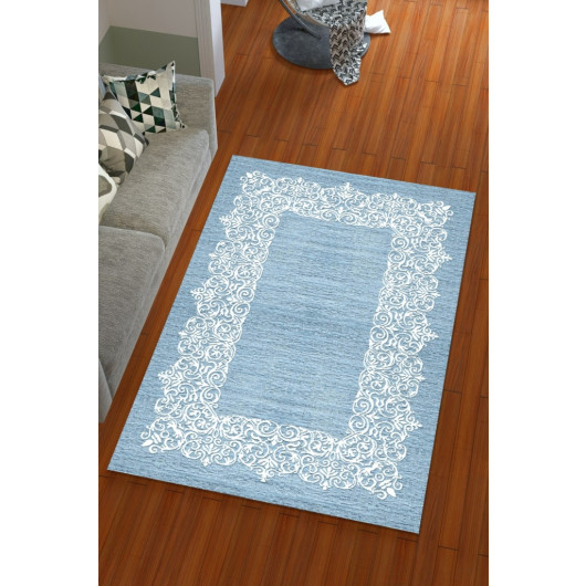 Silk Velvet Light Blue Color Waterway Pattern Elastic Carpet Cover