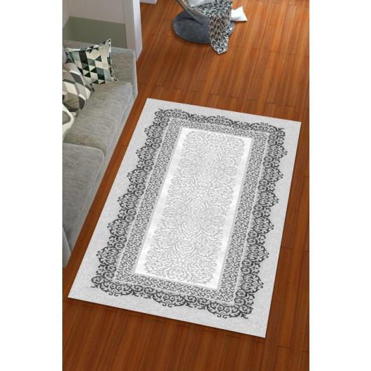 Silk Velvet Gray Color Frame Pattern Elastic Carpet Cover
