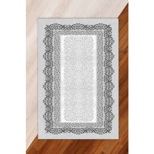 Silk Velvet Gray Color Frame Pattern Elastic Carpet Cover