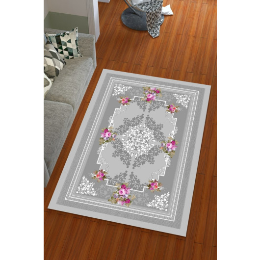 Silk Velvet Gray Colored Core Pattern Elastic Carpet Cover