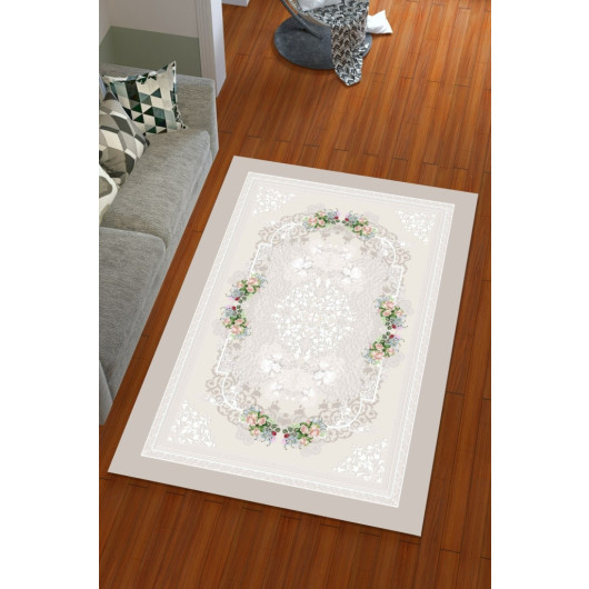 Silk Velvet Gray Color Ottoman Pattern Elastic Carpet Cover