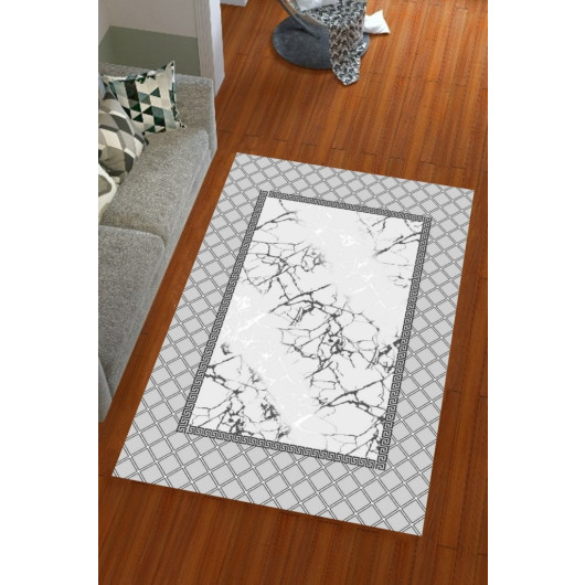 Modern Gray Velor Carpet Cover With A Decorative Pattern