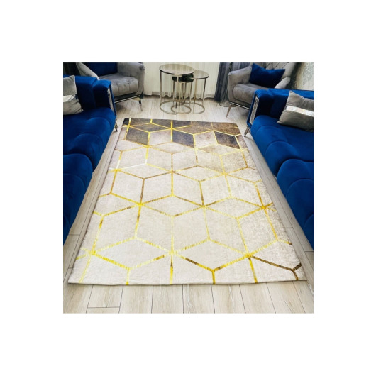 Velvet Carpet Cover With 3D Pattern With Golden Lines