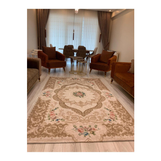 Silk Carpet Cover With Ottoman And Floral Decorations