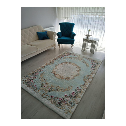 Blue Velvet Carpet Cover Decorated With Flowers And Decorations