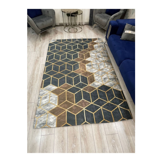 Brown Turkish Carpet Cover With Golden 3D Lines