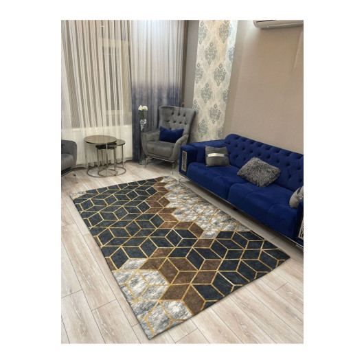 Brown Turkish Carpet Cover With Golden 3D Lines