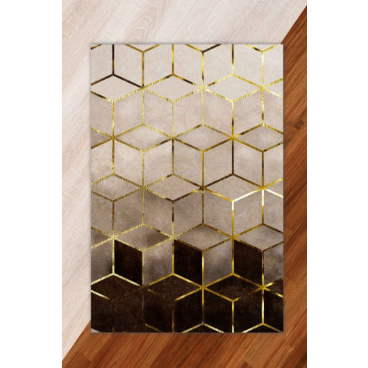 Silk Velvet Brown Cream Color Pyramid Pattern Elastic Carpet Cover