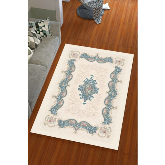 Silk Velvet Blue Colored Patterned Elastic Carpet Cover