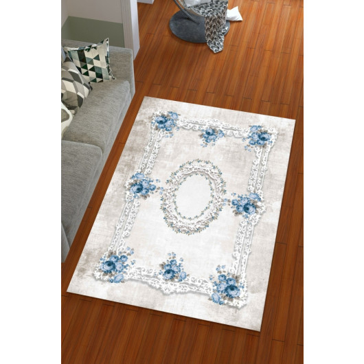 Silk Velvet Blue Colored Core Pattern Elastic Carpet Cover