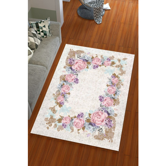 Silk Velvet Pink Blue Color Big Flower Pattern Elastic Carpet Cover