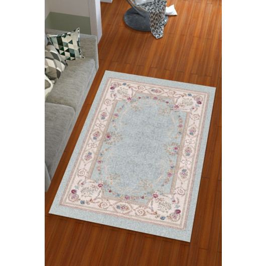 Silk Velvet Pink Blue Color Frame Pattern Elastic Carpet Cover