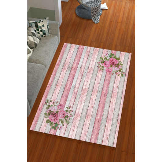 Silk Velvet Pink Color Wood Floor Pattern Elastic Carpet Cover