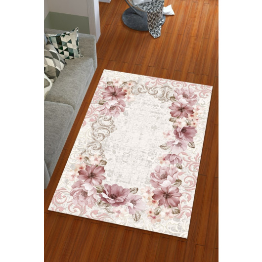 Silk Velvet Pink Color Big Flower Pattern Elastic Carpet Cover