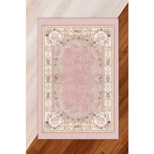 Silk Velvet Pink Color Frame Pattern Elastic Carpet Cover