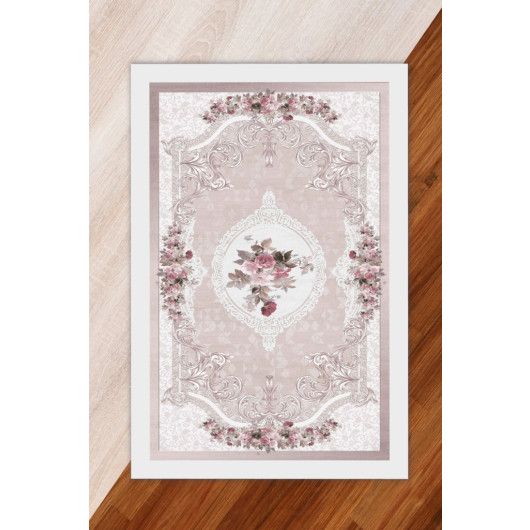 Silk Velvet Pink Colored Patterned Elastic Carpet Cover