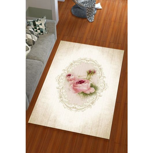 Silk Velvet Pink Colored Rose Pattern Elastic Carpet Cover With Core