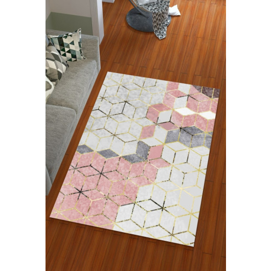 Silk Velvet Pink Color Pyramid Pattern Elastic Carpet Cover