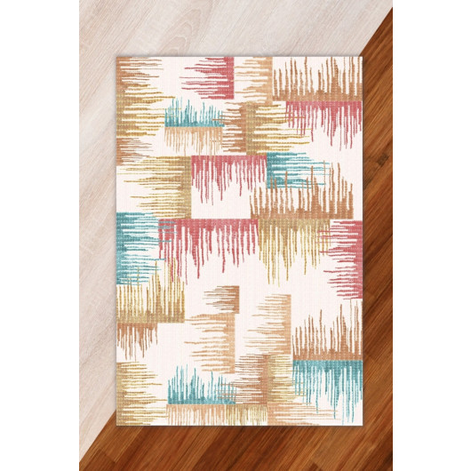 Silk Velvet Colorful Colorful Line Pattern Elastic Carpet Cover