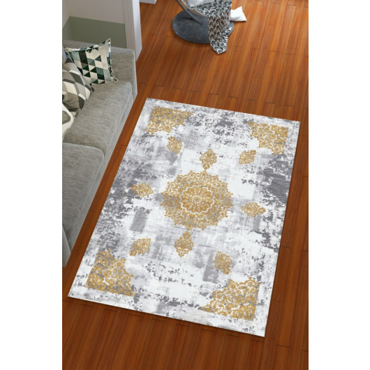 Silk Velvet Yellow Color Sultan Pattern Elastic Carpet Cover
