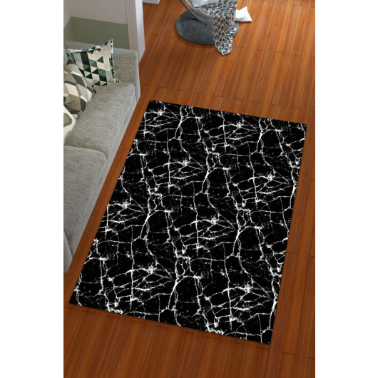 Silk Velvet Black Color Marble Pattern Elastic Carpet Cover