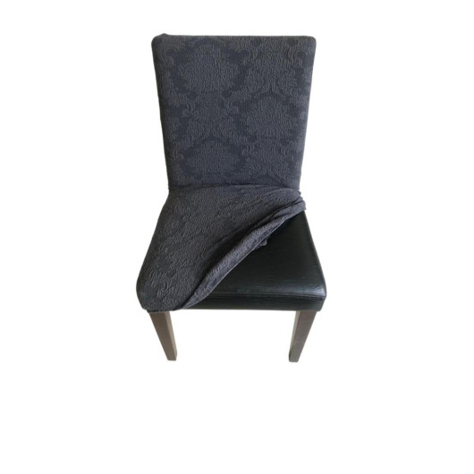 Gray Textured Jacquard Chair Cover With Elastic