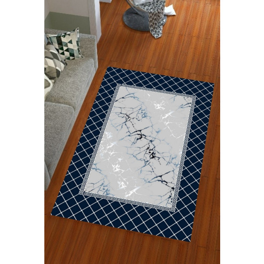 Navy Velvet Carpet Cover With Marble Pattern