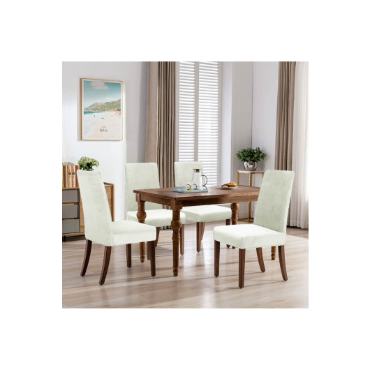 White Lycra Velvet Dining Chair Cover