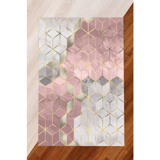 Anti Slip Base Light Gray Pink Color Cube Pattern Decorative Carpet