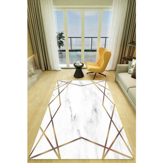 Anti Slip Base White Gold Color Star Striped Marble Pattern Multi-Purpose Decorative Carpet