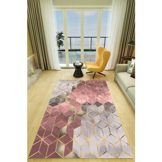 Gray And Pink 3D Floor Carpet